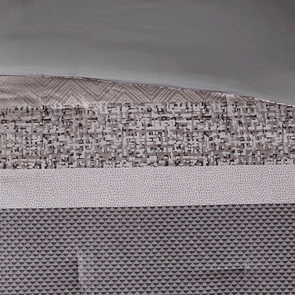 Set of Seven Gray And Taupe Striped Queen Ring Stitch Polyester Sham And Comforter HomeRoots