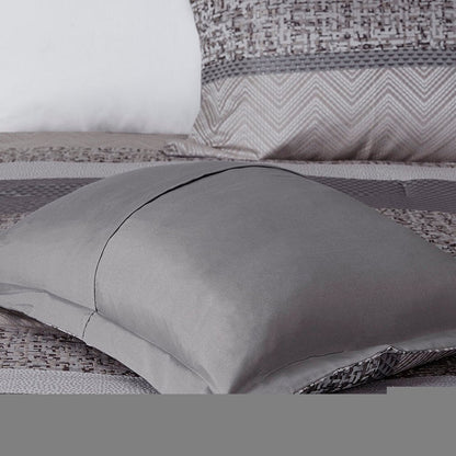 Set of Seven Gray And Taupe Striped Queen Ring Stitch Polyester Sham And Comforter HomeRoots