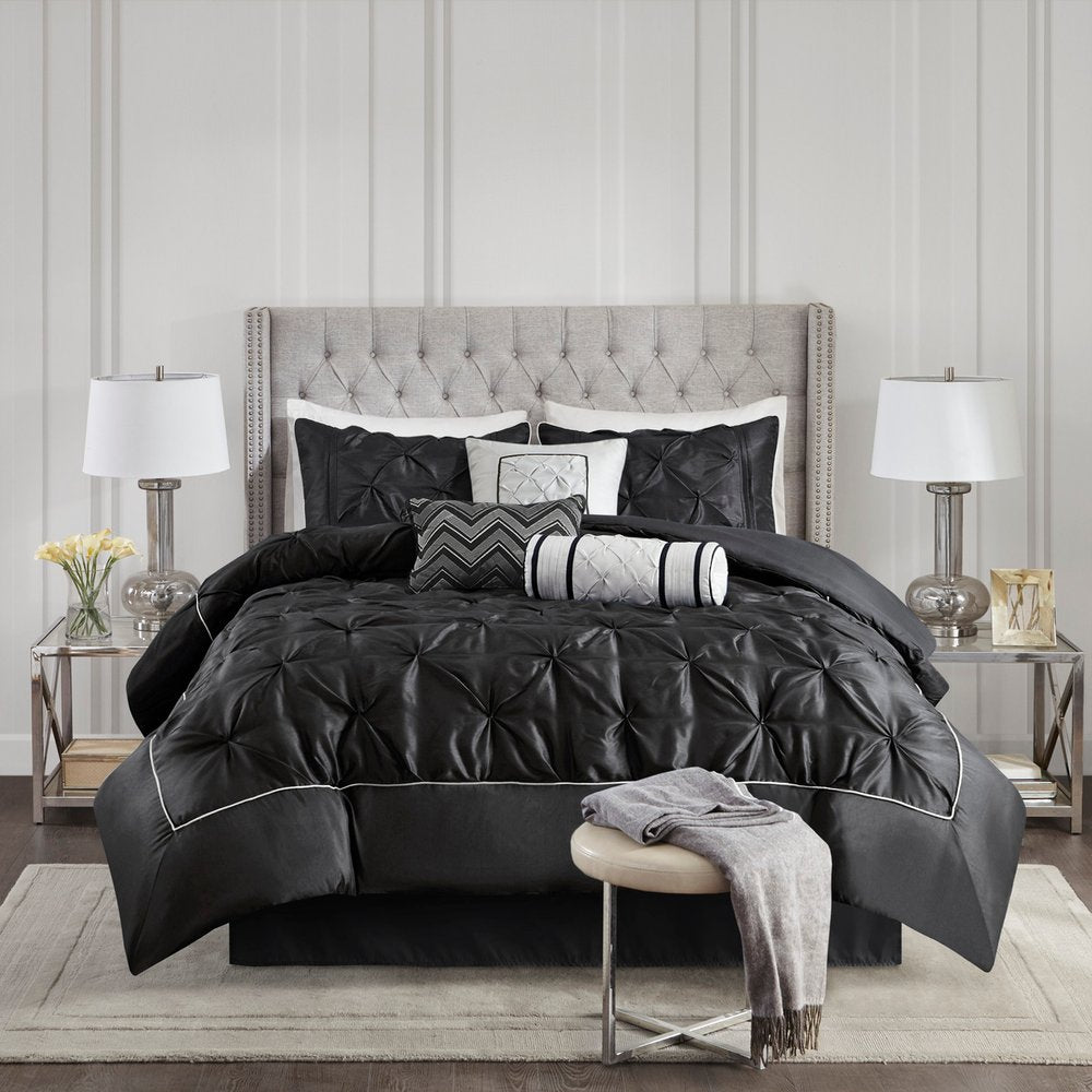 Set of Seven Black King Ring Stitch Polyester Sham And Comforter HomeRoots