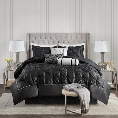 Set of Seven Black King Ring Stitch Polyester Sham And Comforter HomeRoots