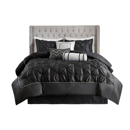 Set of Seven Black King Ring Stitch Polyester Sham And Comforter HomeRoots