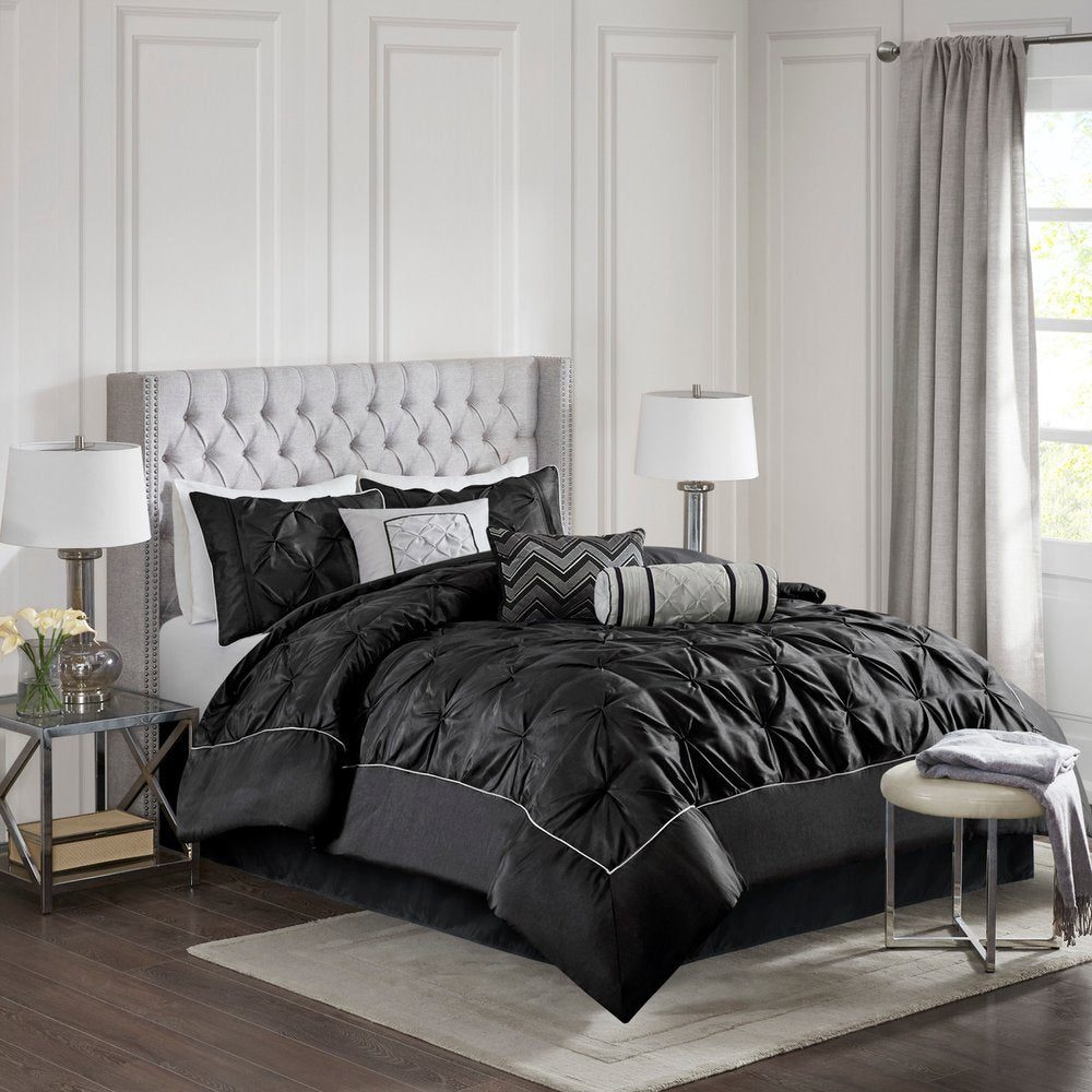 Set of Seven Black King Ring Stitch Polyester Sham And Comforter HomeRoots
