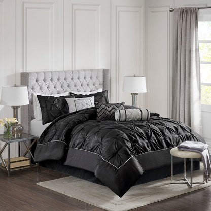 Set of Seven Black King Ring Stitch Polyester Sham And Comforter HomeRoots