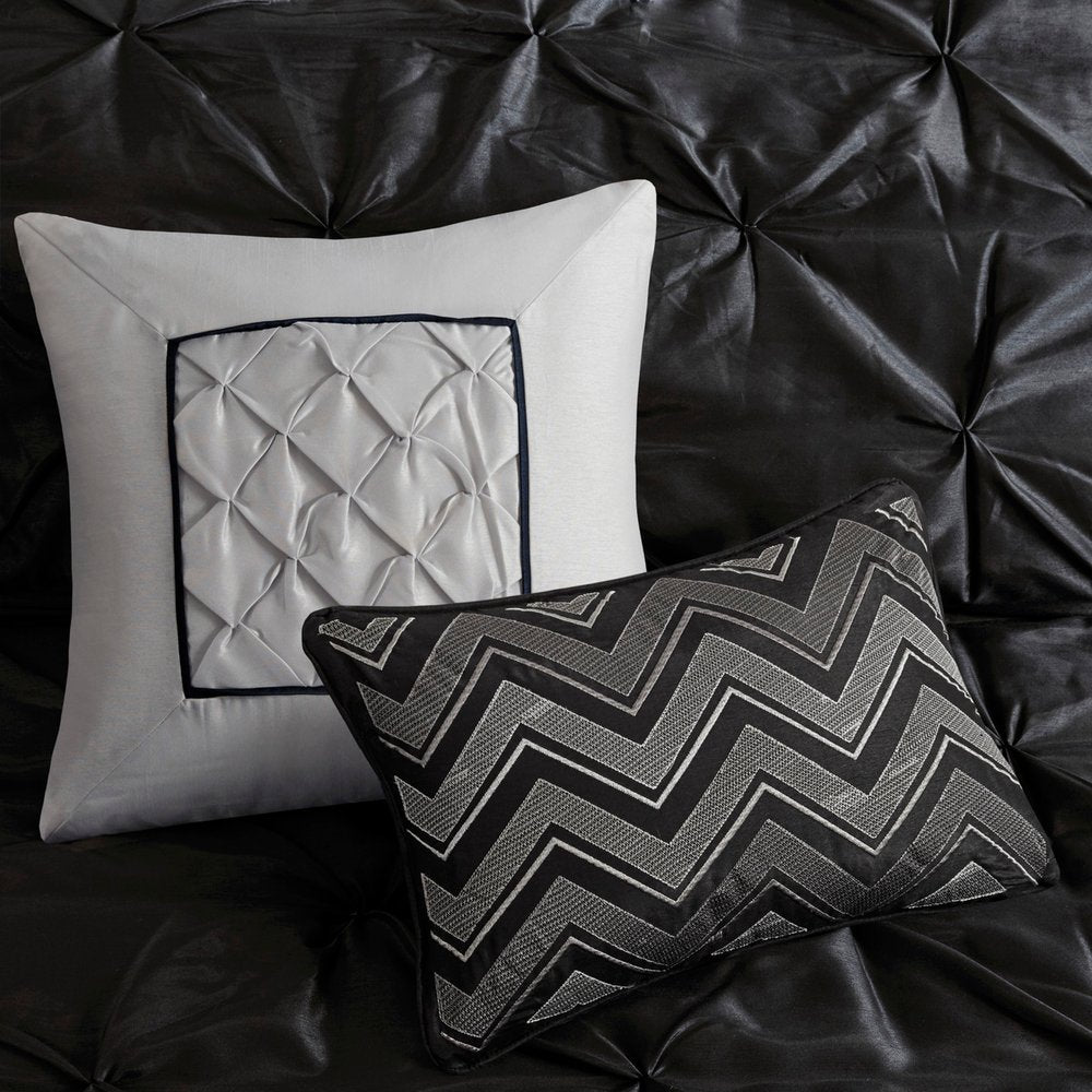 Set of Seven Black King Ring Stitch Polyester Sham And Comforter HomeRoots