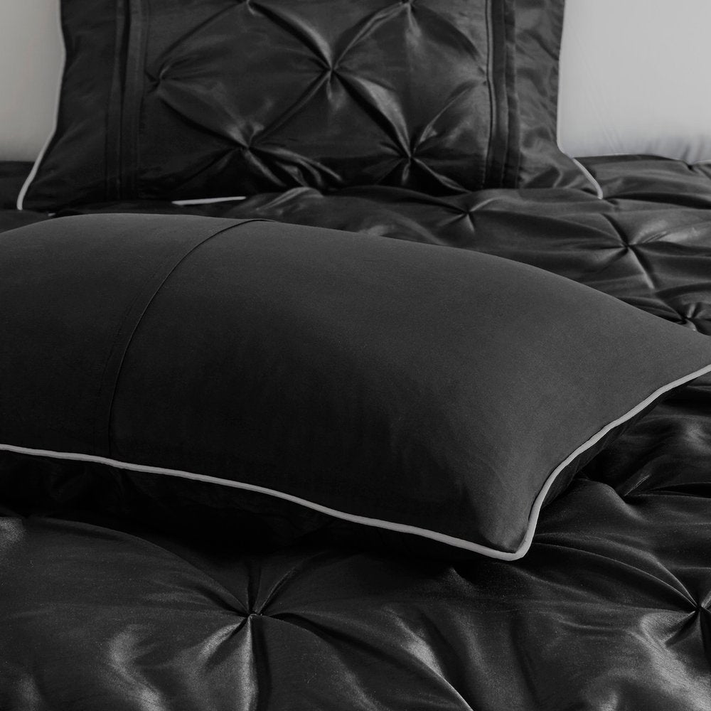 Set of Seven Black King Ring Stitch Polyester Sham And Comforter HomeRoots