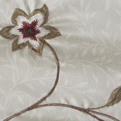 Set of Seven Red Brown And Ivory Floral King Ring Stitch Polyester Sham And Comforter HomeRoots