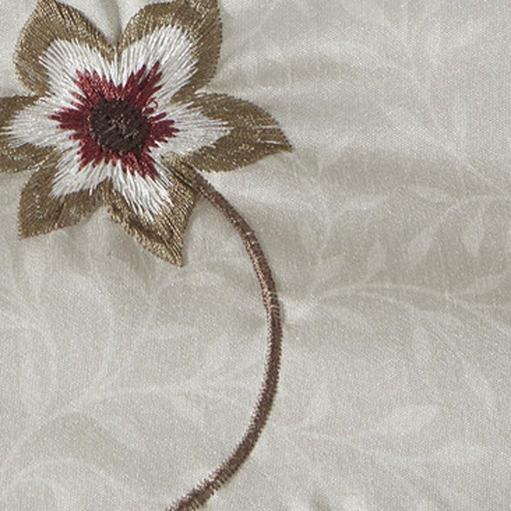 Set of Seven Red Brown And Ivory Floral King Ring Stitch Polyester Sham And Comforter HomeRoots
