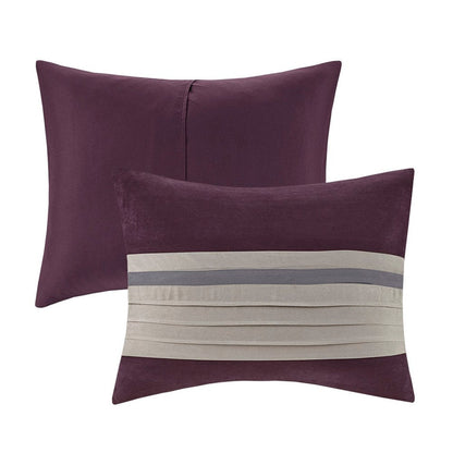 Set of Seven Purple And Gray Striped King Ring Stitch Polyester Sham And Comforter HomeRoots