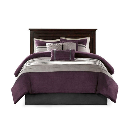 Set of Seven Purple And Gray Striped King Ring Stitch Polyester Sham And Comforter HomeRoots