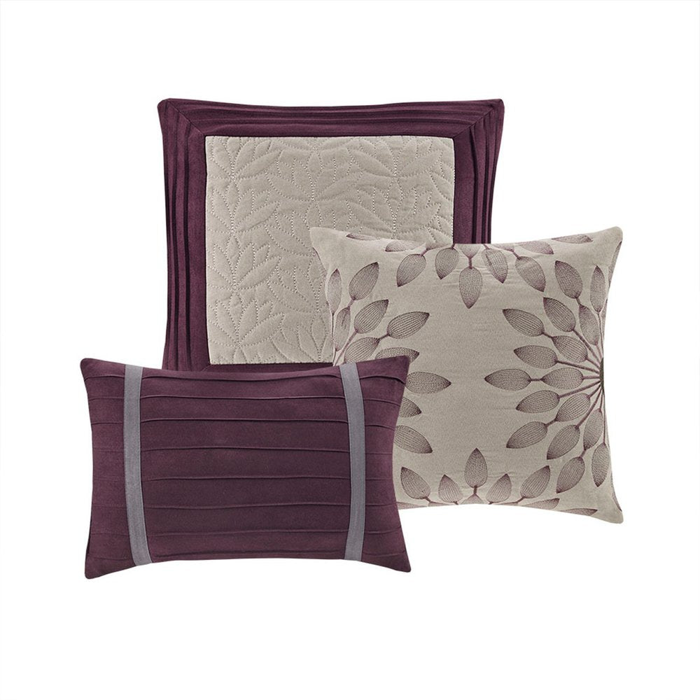 Set of Seven Purple And Gray Striped King Ring Stitch Polyester Sham And Comforter HomeRoots
