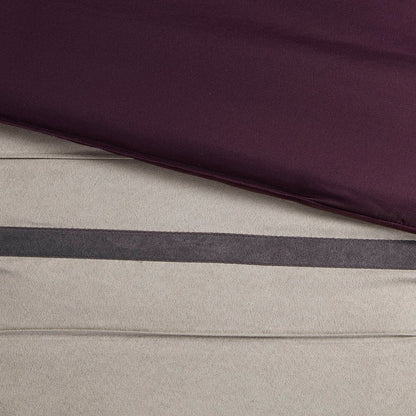Set of Seven Purple And Gray Striped King Ring Stitch Polyester Sham And Comforter HomeRoots