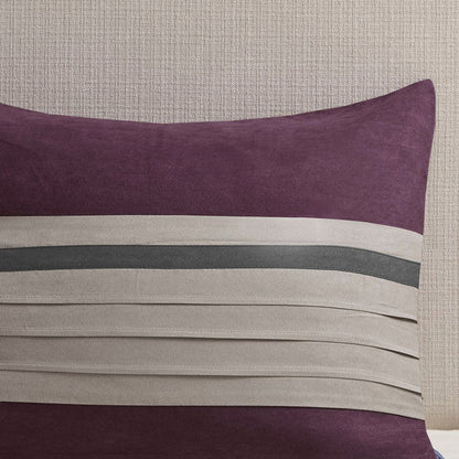 Set of Seven Purple And Gray Striped King Ring Stitch Polyester Sham And Comforter HomeRoots