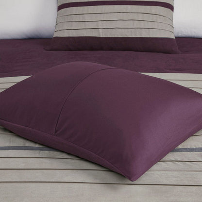 Set of Seven Purple And Gray Striped King Ring Stitch Polyester Sham And Comforter HomeRoots