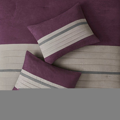 Set of Seven Purple And Gray Striped King Ring Stitch Polyester Sham And Comforter HomeRoots