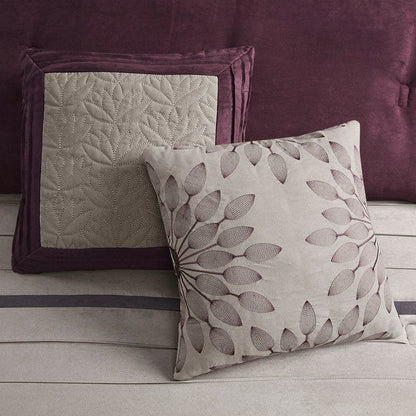 Set of Seven Purple And Gray Striped King Ring Stitch Polyester Sham And Comforter HomeRoots