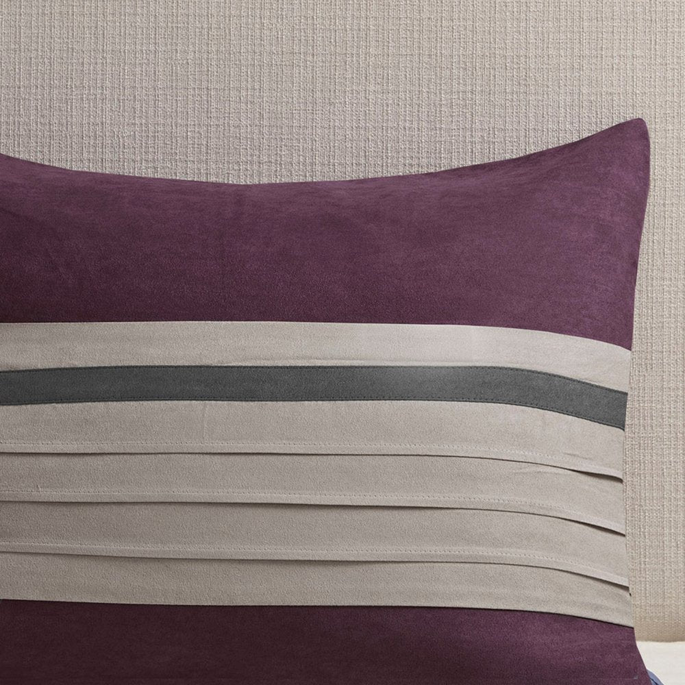 Set of Seven Purple And Gray Striped King Ring Stitch Polyester Sham And Comforter HomeRoots