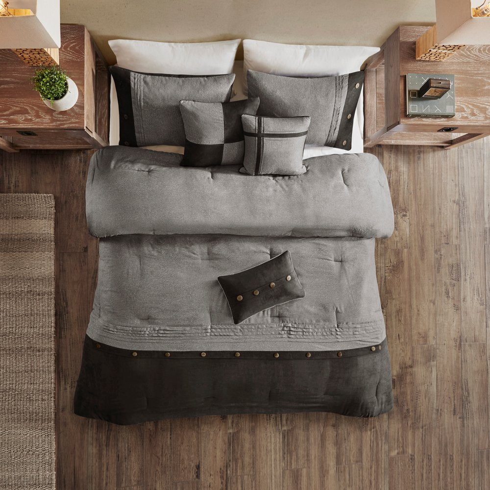 Set of Seven Gray King Ring Stitch Polyester Sham And Comforter HomeRoots