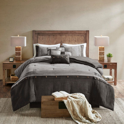 Set of Seven Gray King Ring Stitch Polyester Sham And Comforter HomeRoots
