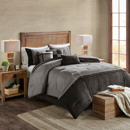 Set of Seven Gray King Ring Stitch Polyester Sham And Comforter HomeRoots