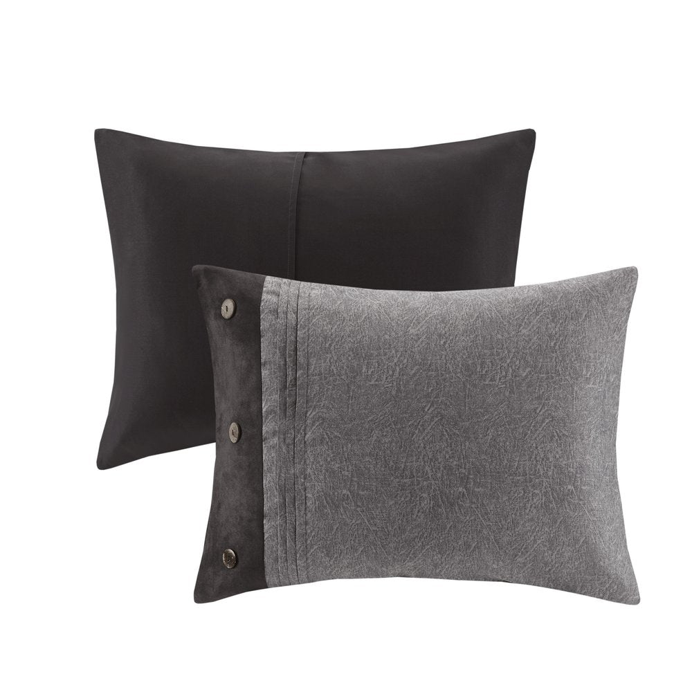 Set of Seven Gray King Ring Stitch Polyester Sham And Comforter HomeRoots