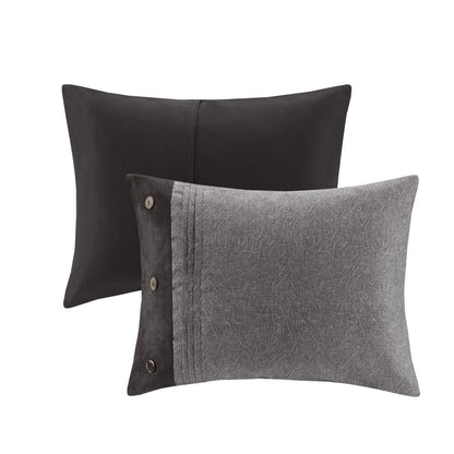 Set of Seven Gray King Ring Stitch Polyester Sham And Comforter HomeRoots