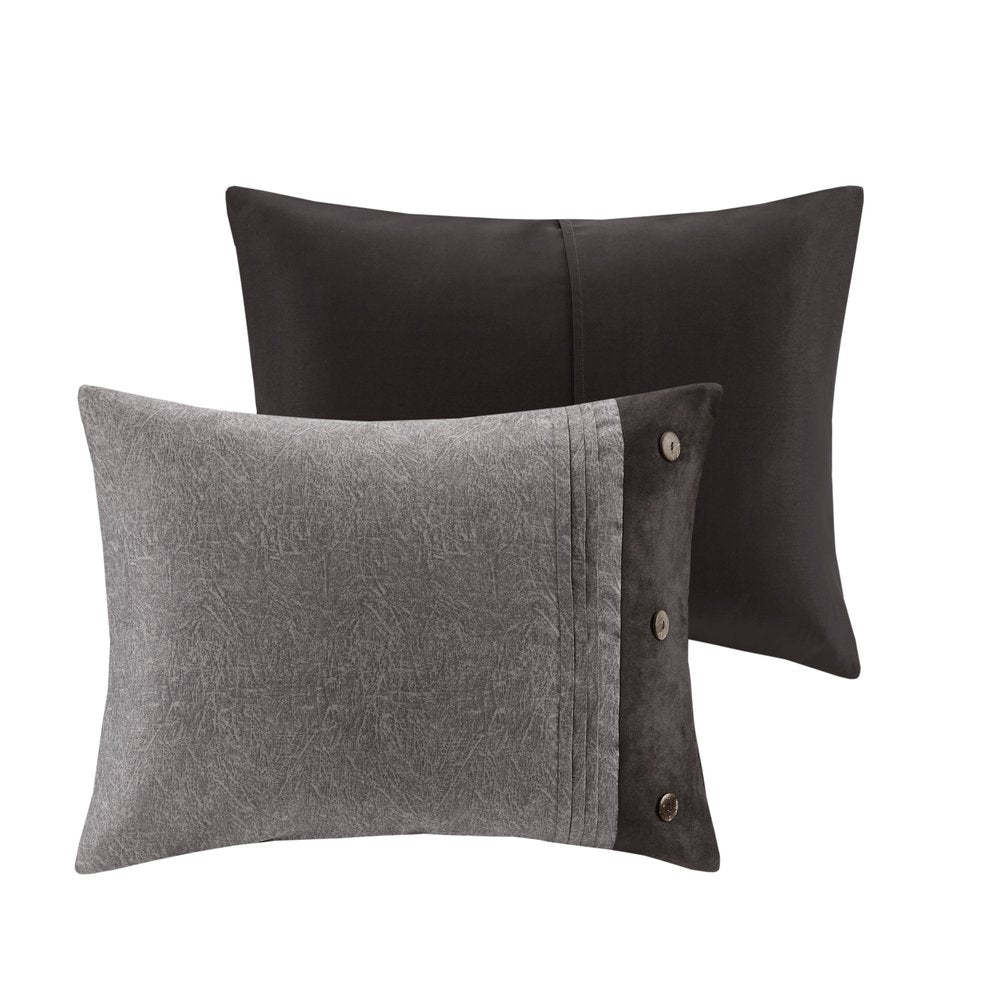 Set of Seven Gray King Ring Stitch Polyester Sham And Comforter HomeRoots