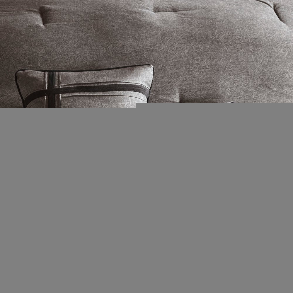 Set of Seven Gray King Ring Stitch Polyester Sham And Comforter HomeRoots