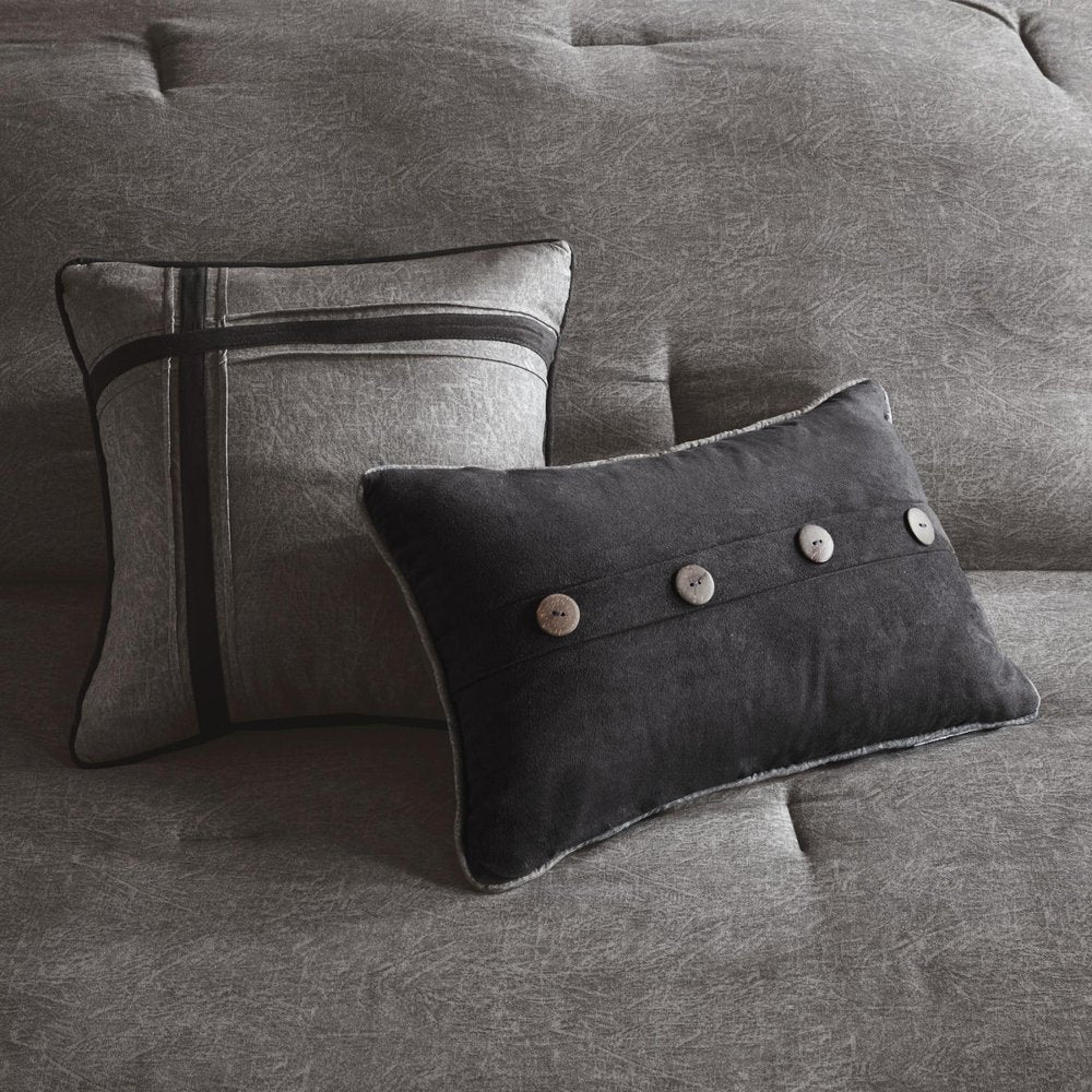 Set of Seven Gray King Ring Stitch Polyester Sham And Comforter HomeRoots