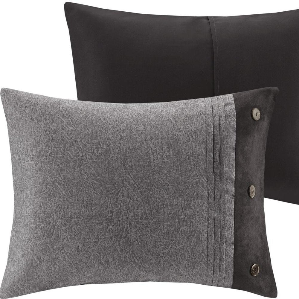 Set of Seven Gray King Ring Stitch Polyester Sham And Comforter HomeRoots