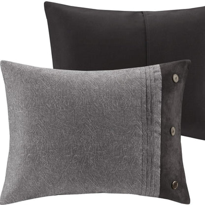 Set of Seven Gray King Ring Stitch Polyester Sham And Comforter HomeRoots
