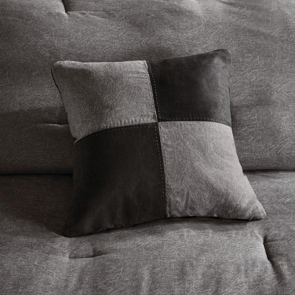 Set of Seven Gray King Ring Stitch Polyester Sham And Comforter HomeRoots
