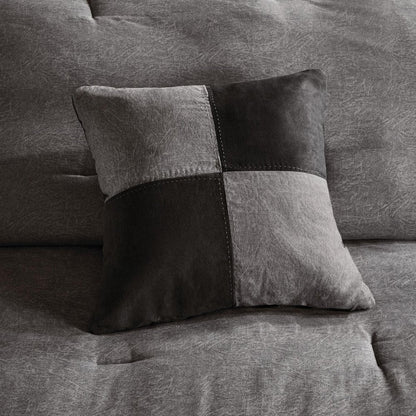 Set of Seven Gray King Ring Stitch Polyester Sham And Comforter HomeRoots