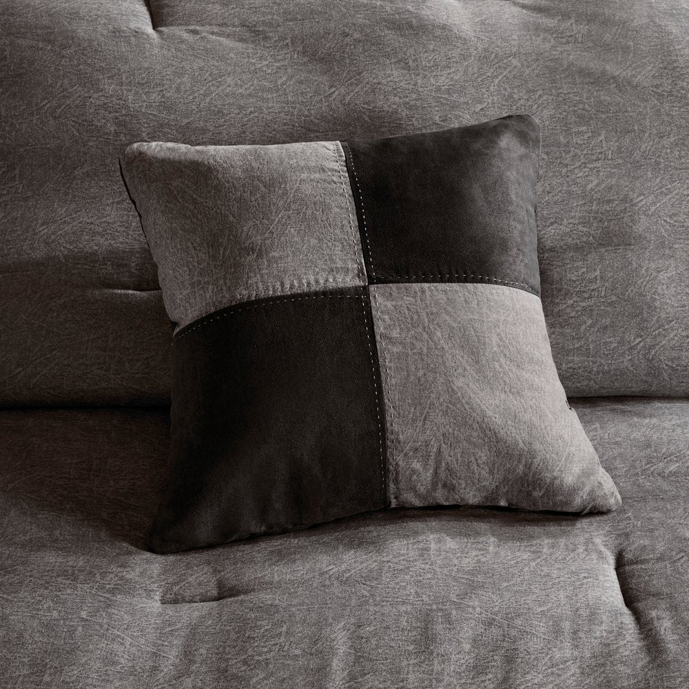 Set of Seven Gray King Ring Stitch Polyester Sham And Comforter HomeRoots