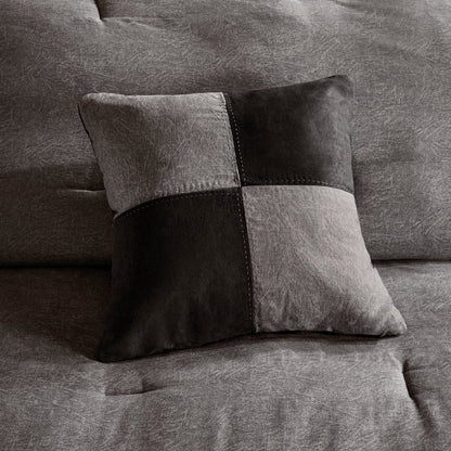 Set of Seven Gray King Ring Stitch Polyester Sham And Comforter HomeRoots