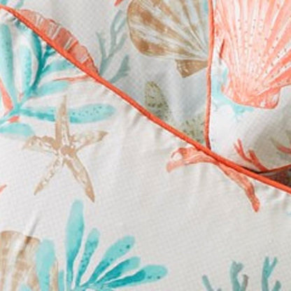 Set of Seven Aqua And Coral King Ring Stitch Sham And Comforter HomeRoots