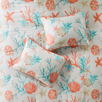Set of Seven Aqua And Coral King Ring Stitch Sham And Comforter HomeRoots