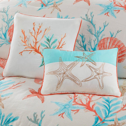 Set of Seven Aqua And Coral King Ring Stitch Sham And Comforter HomeRoots
