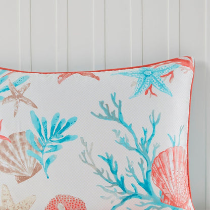 Set of Seven Aqua And Coral King Ring Stitch Sham And Comforter HomeRoots