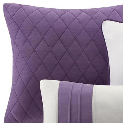 Set of Seven Purple And White Floral King Ring Stitch Sham And Comforter HomeRoots
