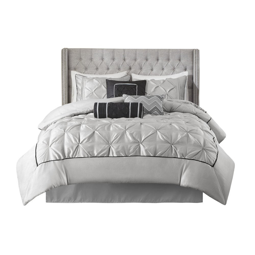 Set of Seven Gray Full Ring Stitch Polyester Sham And Comforter HomeRoots