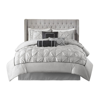 Set of Seven Gray Full Ring Stitch Polyester Sham And Comforter HomeRoots