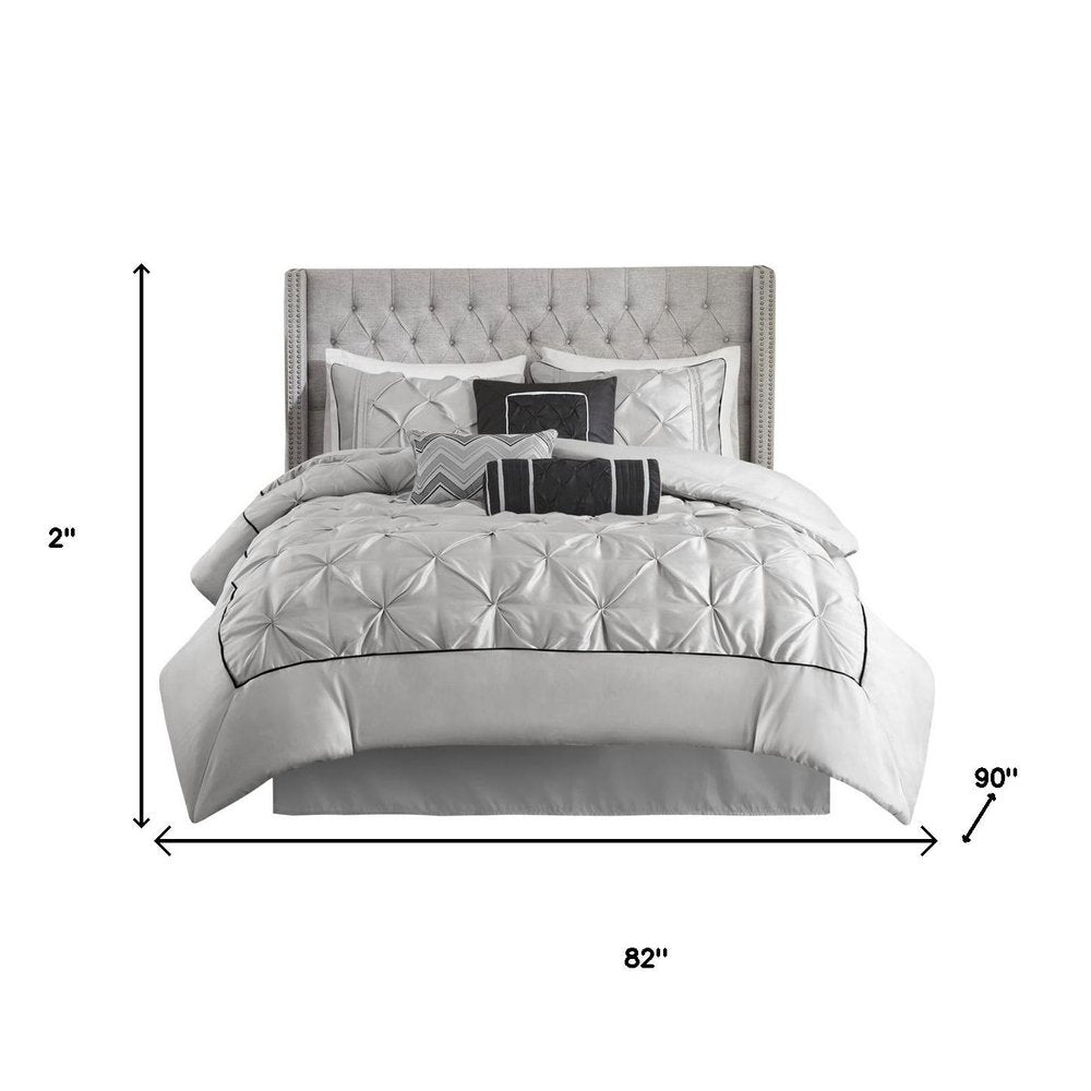 Set of Seven Gray Full Ring Stitch Polyester Sham And Comforter HomeRoots