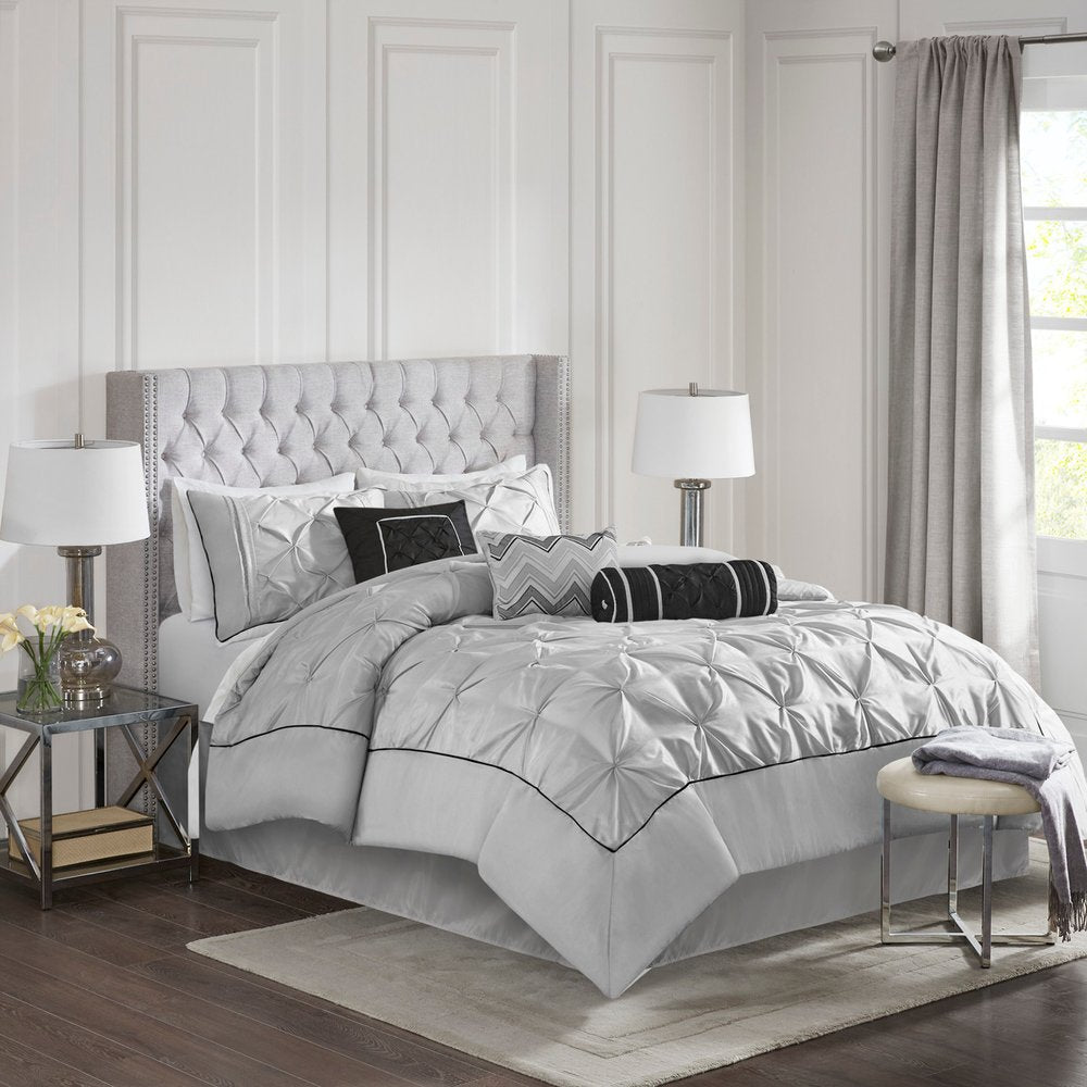 Set of Seven Gray Full Ring Stitch Polyester Sham And Comforter HomeRoots