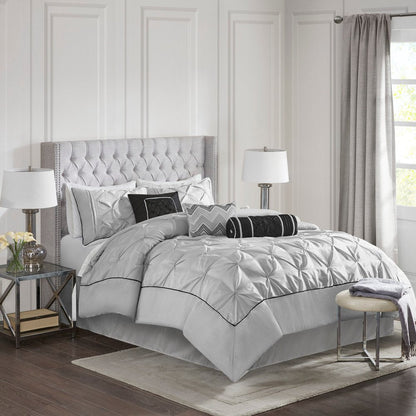 Set of Seven Gray Full Ring Stitch Polyester Sham And Comforter HomeRoots