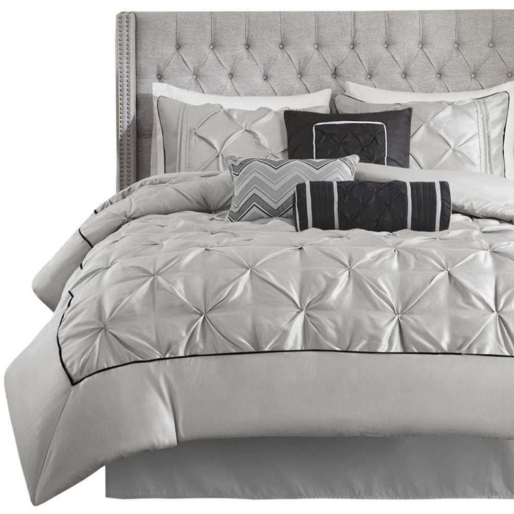 Set of Seven Gray Full Ring Stitch Polyester Sham And Comforter HomeRoots