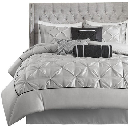 Set of Seven Gray Full Ring Stitch Polyester Sham And Comforter HomeRoots