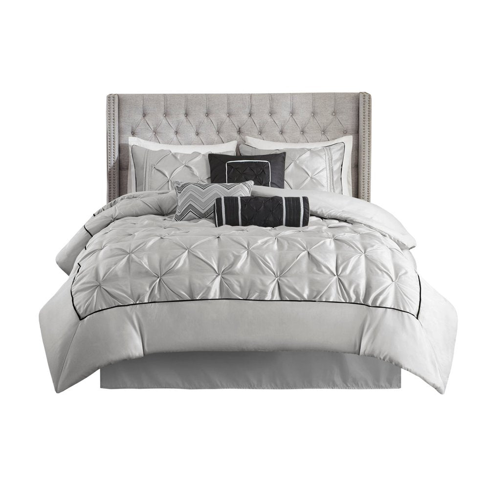 Set of Seven Gray Full Ring Stitch Polyester Sham And Comforter HomeRoots