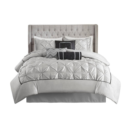 Set of Seven Gray Full Ring Stitch Polyester Sham And Comforter HomeRoots