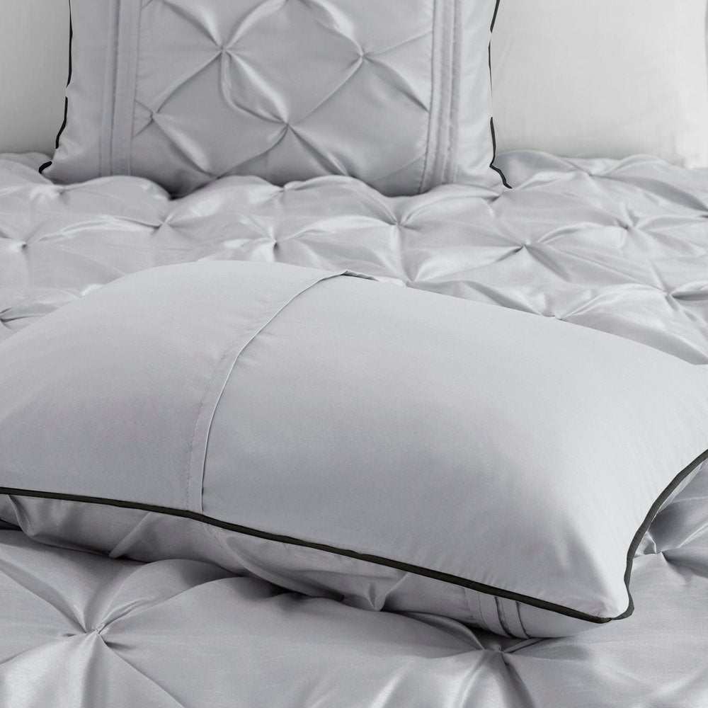 Set of Seven Gray Full Ring Stitch Polyester Sham And Comforter HomeRoots