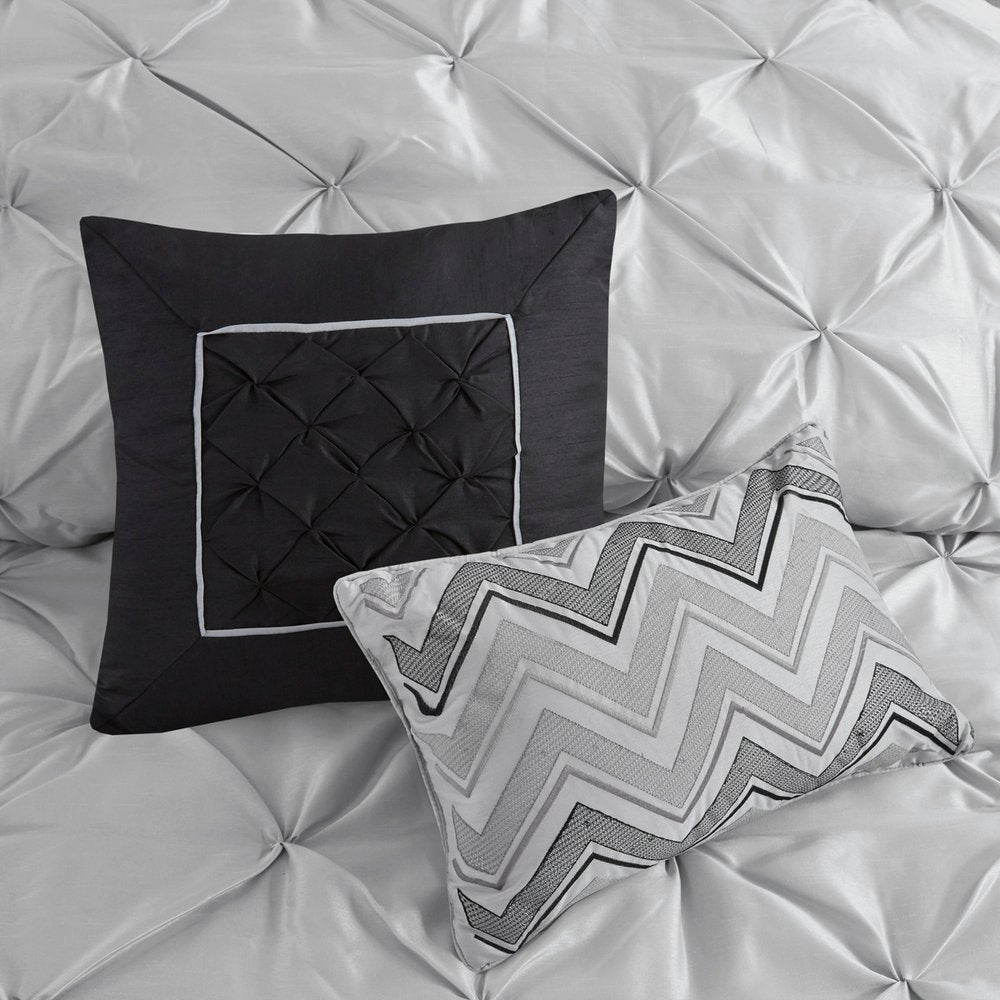 Set of Seven Gray Full Ring Stitch Polyester Sham And Comforter HomeRoots
